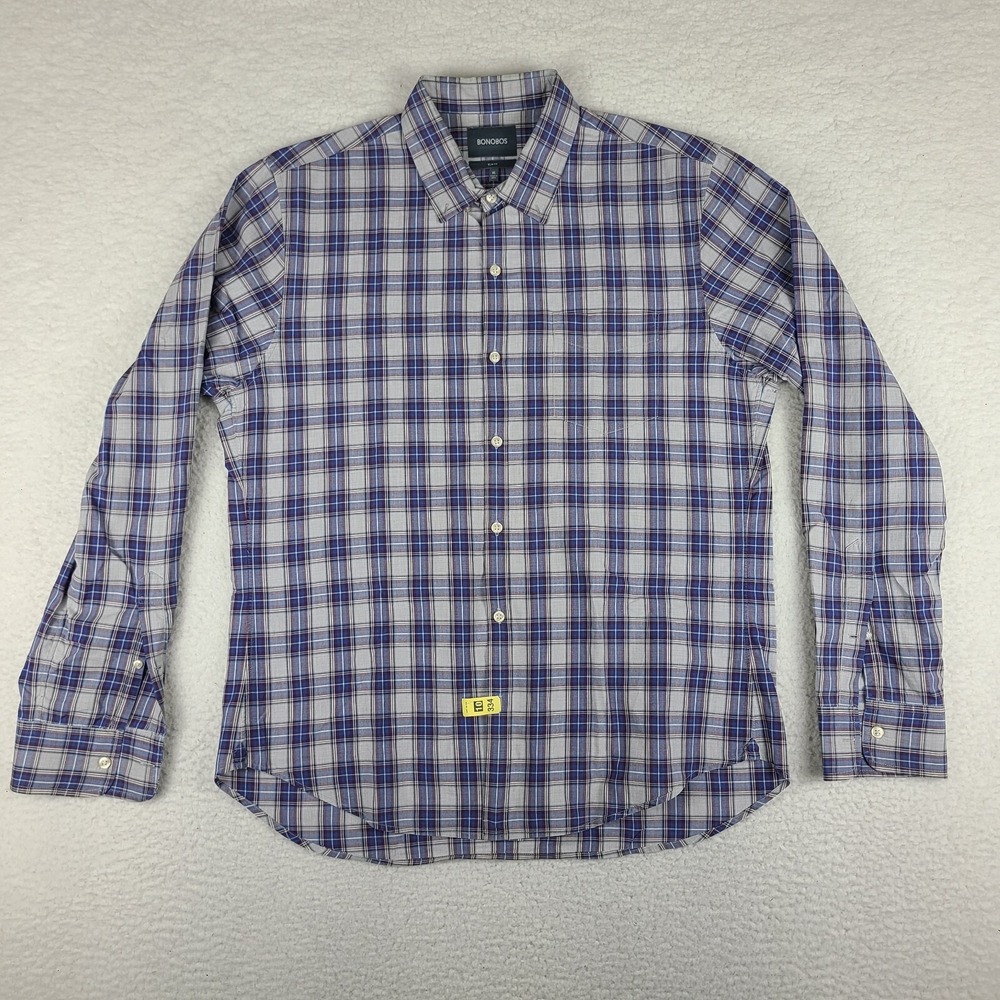 Bonobos Shirt Mens‎ XL Blue Gray Purple Plaid Slim Fit Dress Button Down